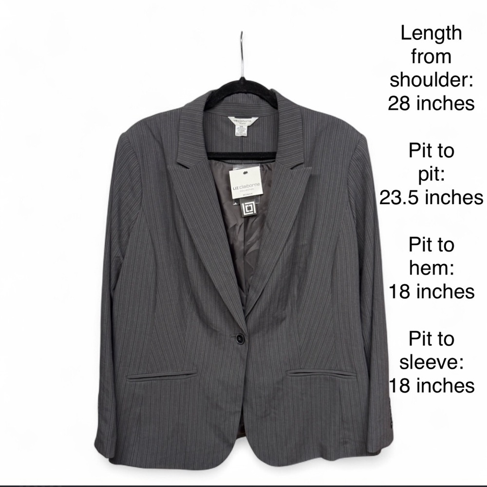 Liz Claiborne Woman Gray Pinstripe Blazer - Size 18W - Single Button Jacket - Picture 9 of 9